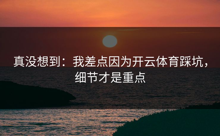 真没想到：我差点因为开云体育踩坑，细节才是重点